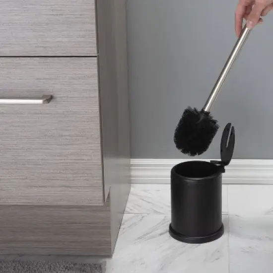Toilet Brush with Closing Lid Black - Bath Bliss: Iron & Polypropylene, 15.4" Height, Bathroom Accessory image {4}