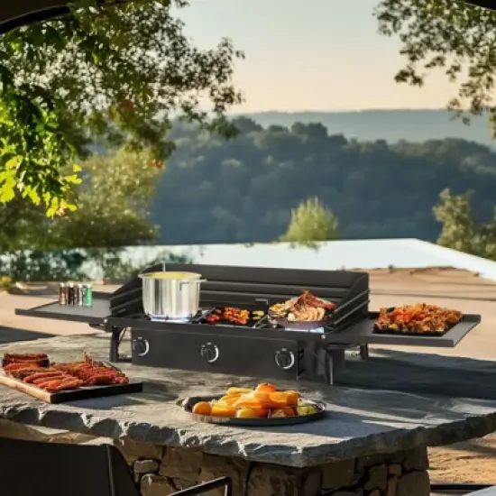 Winado 3 Burner High Pressure Propane Outdoor Stove with Removable Side Shelves and Windscreen image {4}