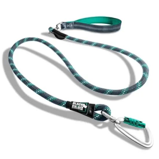 Black Rhino Dog Leash 5ft Ultra-Soft Neoprene Handle & Reflective Carabiner - Aqua image {5}