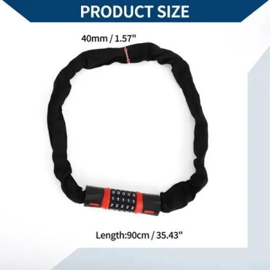 Unique Bargains Security Chain Combination Padlock Resettable 5 Digit Bike Lock Black Red 35.43" image {3}