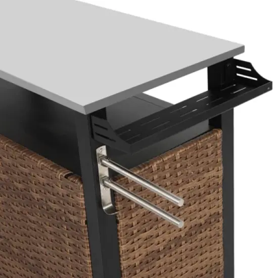 Outdoor Wicker Bar Cart, Kitchen Island Grill Table with Wheel,Rolling Buffet Serving Cart with Stainless Steel Top for Porch Garden Poolside image {6}