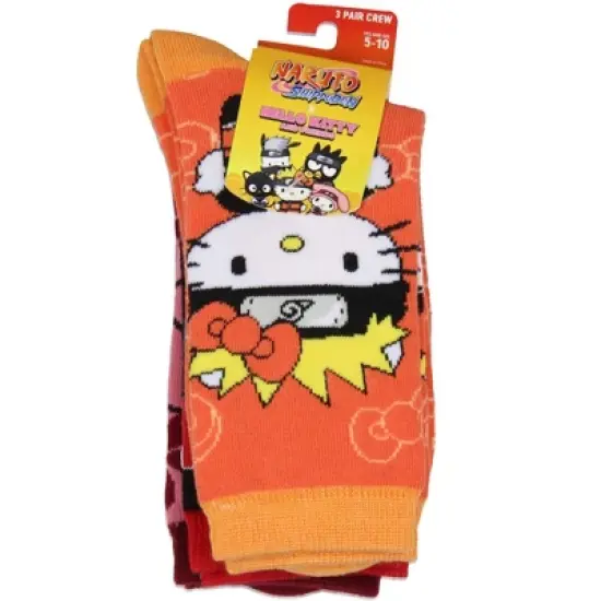 Naruto Shippuden X Hello Kitty And Friends Adult 3-Pack Crew Socks image {4}