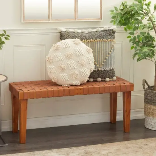 Rustic Birch Wood Bench Brown - Olivia & May image {1}
