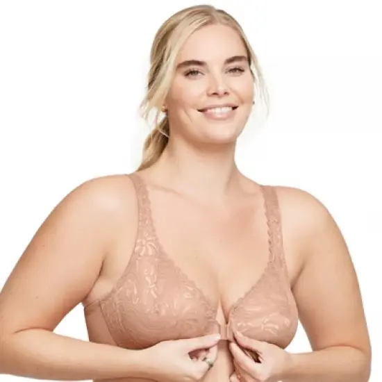 Glamorise Womens WonderWire Front-Closure Stretch Lace Underwire Bra 9245 Cappuccino image {2}