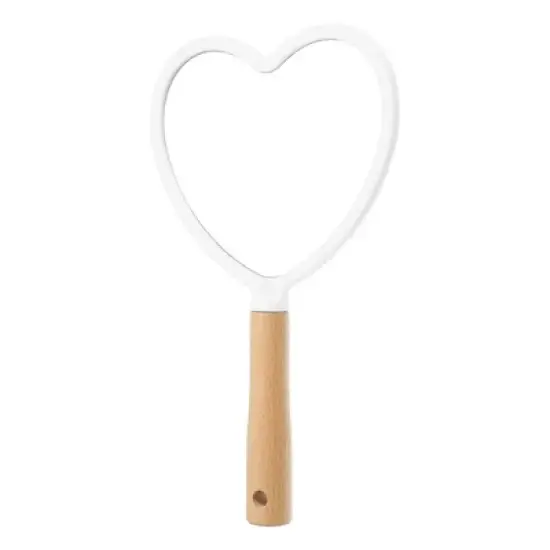 Unique Bargains Heart Wood Handle Vanity Portable Handheld Cosmetic Makeup Mirror 1Pc image {6}
