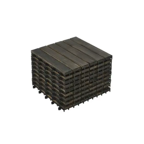 10 PCS Interlocking Deck Tiles Striped Pattern, 12" x 12" Square Yellow Acacia Hardwood Outdoor Flooring image {10}