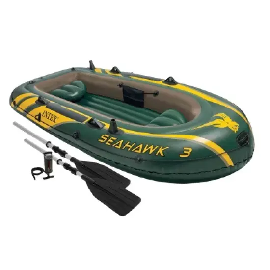 Intex 3 Person Boat Set w/ Aluminum Oars & Pump and Composite Boat Motor Mount image {1}