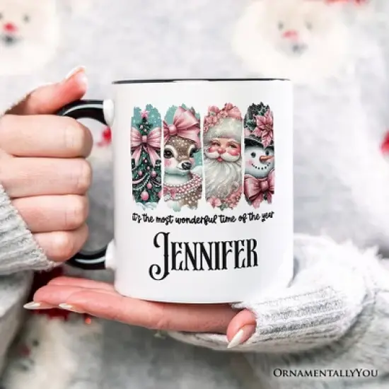 Coquette Pink Christmas Mug, It's The Most Wonderful Time Of The Year Vintage Gift (Non-Custom Only)| OrnamentallyYou image {3}