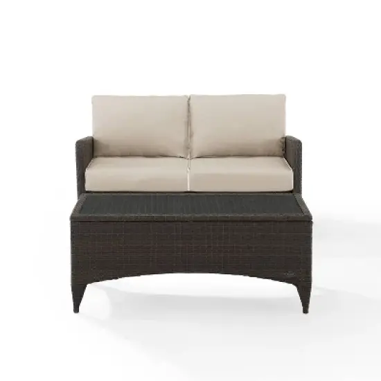 Kiawah 2pc Wicker Patio Seating Set - Sand - Crosley image {1}