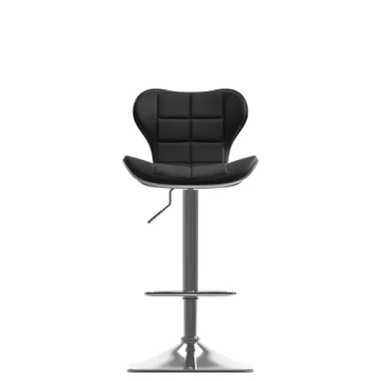 Set of 2 Adjustable Chrome Accented Bonded Leather Barstool - Corliving image {1}