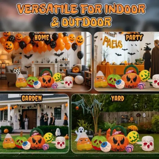 Angel Sar 8FT Halloween Inflatable with Pumpkins, Eyeballs & Candy, LED Lighted Outdoor Decoration for Lawn and Garden image {6}