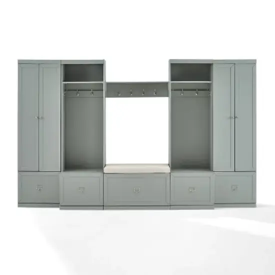 6pc Harper Entryway Set with Bench, Shelf, 2 Pantry Closets and 2 Hall Trees - Crosley image {7}