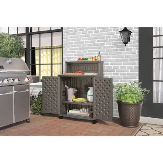 Suncast Patio Storage & Prep Station Stoney: Resin Outdoor Serving Cart with Galvanized Steel Hardware image {1}