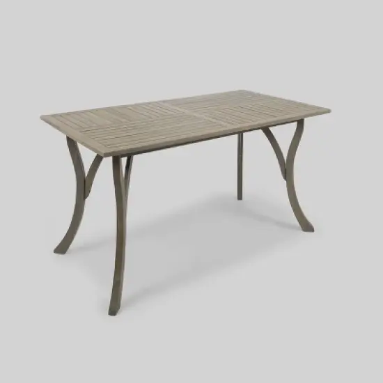 Nora 7pc Wicker and Acacia Wood Dining Set - Gray - Christopher Knight Home image {2}