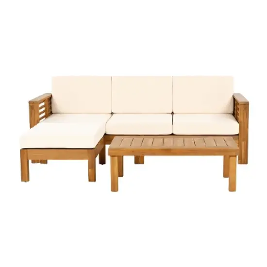 Christopher Knight Home Nolan Outdoor Shutter-styled Paneling Acacia Wood Seating Set with Cushions image {3}