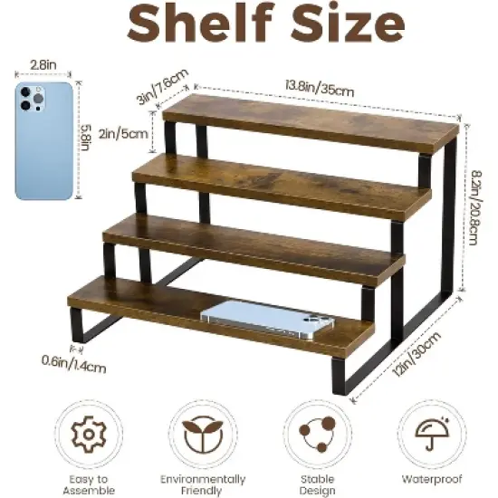 Rustic Wood Cupcake Stand,4 tier Wooden Cupcake Display Riser,Stepped Display Stand for Cupcakes,Perfume,Cologne,Spiece and Other Small Items image {4}