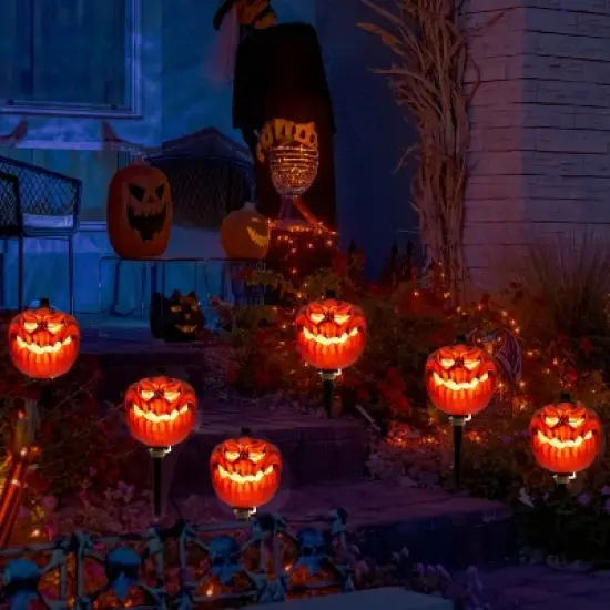 Joyfy 3 Pcs Halloween Pumpkin Pathway Lights Jack-O-Lantern Outdoor Decorations for Party Porch Yard Lawn Garden Prop Haunted House image {9}