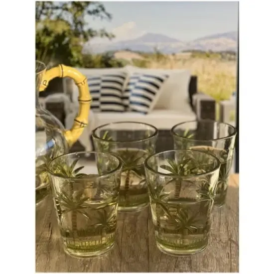 Palm Tree Design Acrylic Glasses Drinking Set of 4 DOF (15oz), Plastic Drinking Glasses, BPA Free Cocktail Glasses, Drinkware Set image {4}