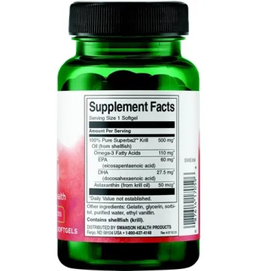 Swanson EFAs100% Pure Krill Oil, Cardiovascular, Skin & Brain Health Support, Helps Promote Healthy Blood Sugar Metabolism, 500 mg (60 Softgels) image {1}