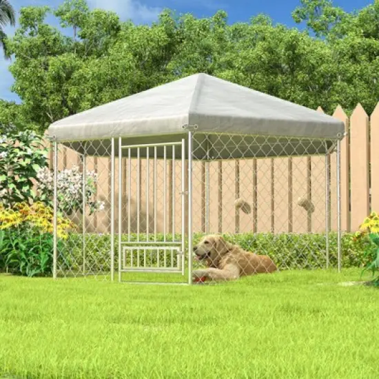 EROMMY 6' x 9' Large Outdoor Dog Kennel Hexagonal Design with Roof image {7}