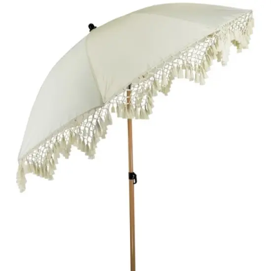 Northlight Outdoor Macrame Boho Beach Market Umbrella with Tilt - 6.5' - Cream image {3}