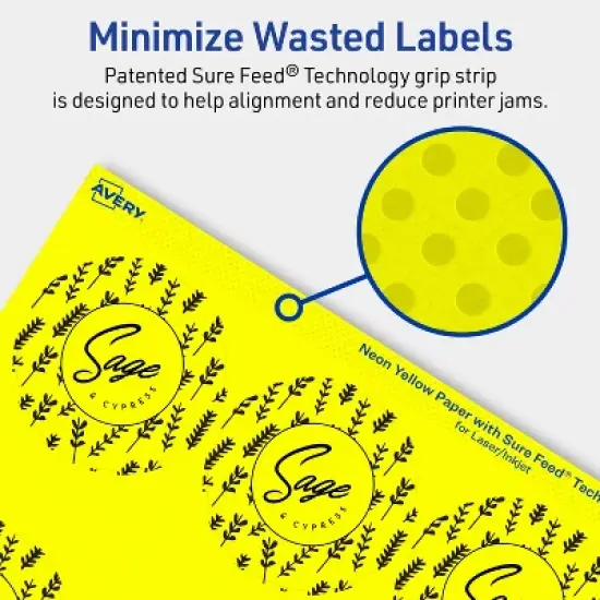 Avery Neon Yellow Paper Labels, 2.5" Diameter Round image {3}