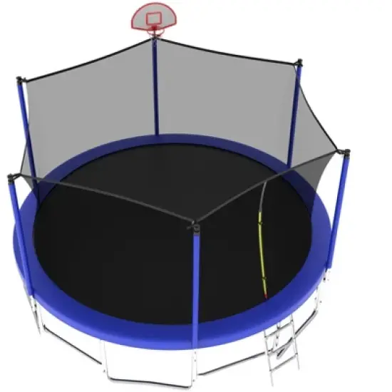 HFYee 8/10/12/14/10*16FT Backyard Trampoline Basketball Kit with Bonus Balls & Safety Enclosure for Ages 8+, Blue image {8}