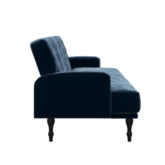 Lyla Upholstered Velvet Futon Blue - Room & Joy image {5}