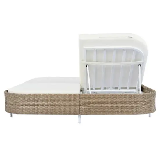 YOOCOZZ Iron & Rattan Frame Outdoor Daybed with 5-Position Adjustable Backrest image {7}