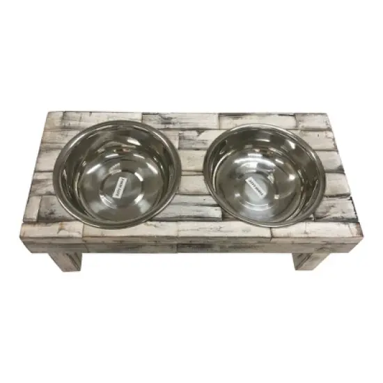 Huntley Pet Berjen Table Elevated Double Bowl Pet Feeder, Brown Wash (Large) image {8}