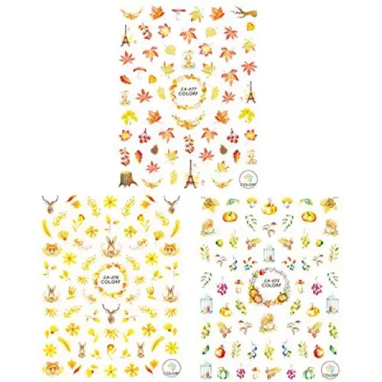 Wrapables 3 Sheets Fall Leaves Nails Thanksgiving Nail Stickers Nail Art image {2}