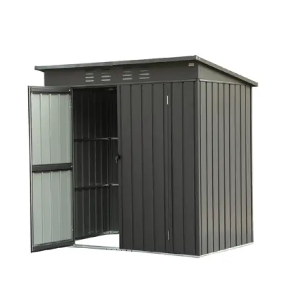 CLIHOME 6x4Ft Outdoor Storage Shed,with Sloping Roof Galvanized Steel Frame Backyard Tool Storage Room image {7}