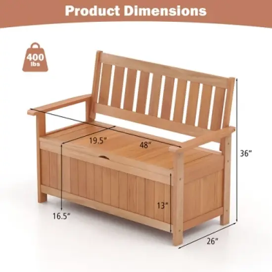 Costway 48 Inch Patio Storage Bench Wood Loveseat with Slatted Backrest for Backyard image {2}