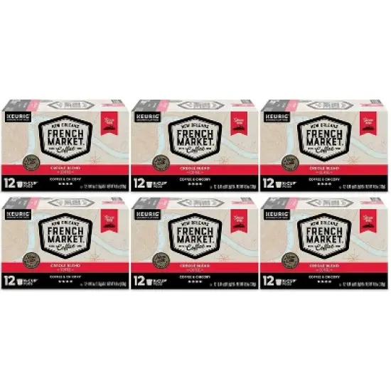 French Market Coffee Single Serve Cups, Medium-Dark Roast With Chicory, 12 count (6 Pack) image {1}