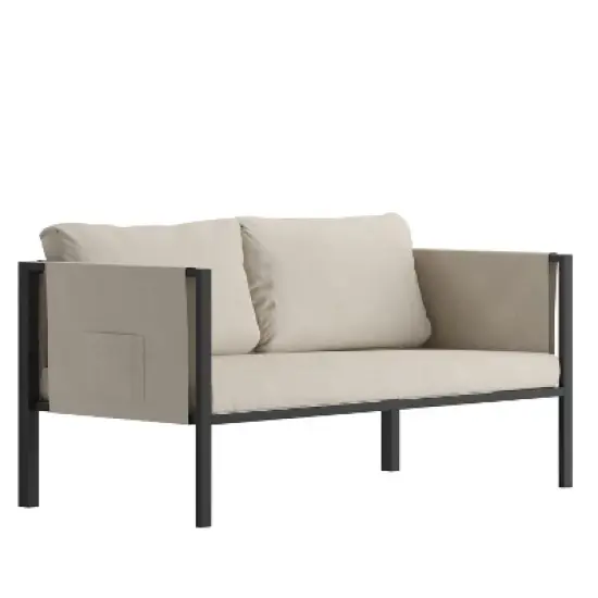 Merrick Lane Outdoor Love Seat/Sofa With Removable Fabric Cushions And Steel Frame image {13}