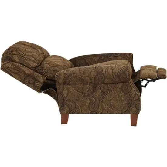 Kensington Hill Beaumont Warm Brown Paisley Patterned Fabric Recliner Chair Comfortable Push Manual Reclining Footrest for Bedroom Living Room Reading image {4}