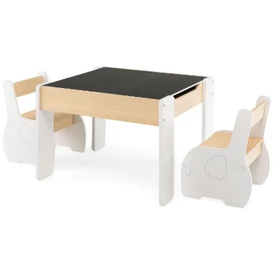 Yinvani 4-in-1 Wooden Activity Kids Table and Chairs with Storage and Detachable Blackboard image {7}