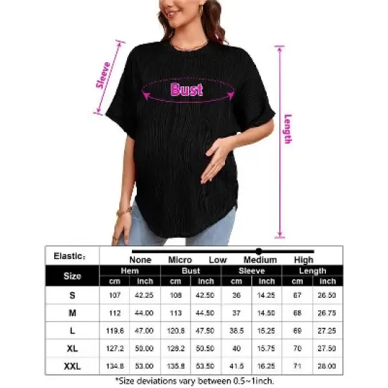 Womens Maternity Shirts Summer Ribbed knit Short Sleeve Casual Pregnancy Clothes Crewneck Loose Maternity Tops image {6}
