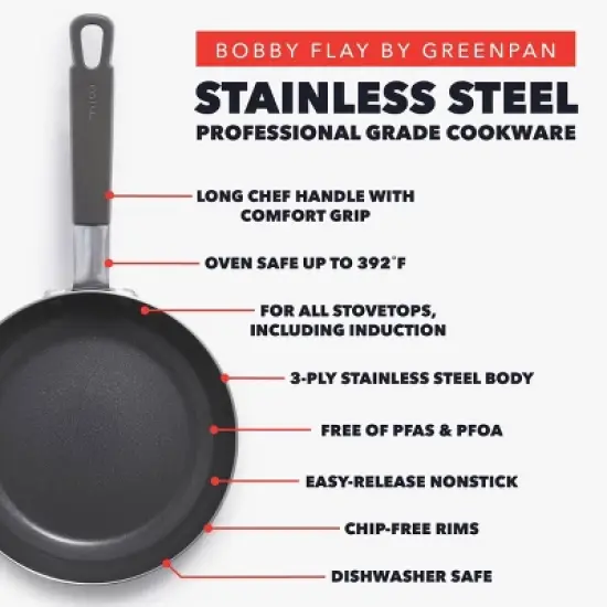 Bobby Flay 2pk (8" and 10") Stainless Steel Ceramic Nonstick Fry Pan Set image {3}