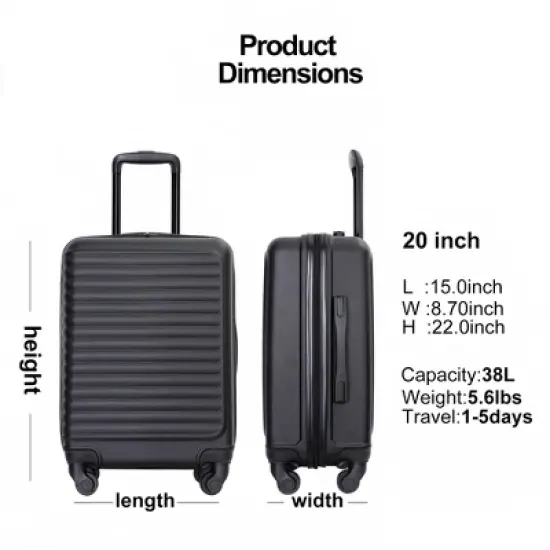 Gulches 20" Lightweight Carry-On Luggage, Spinner Wheels, Black, Durable ABS Material image {2}