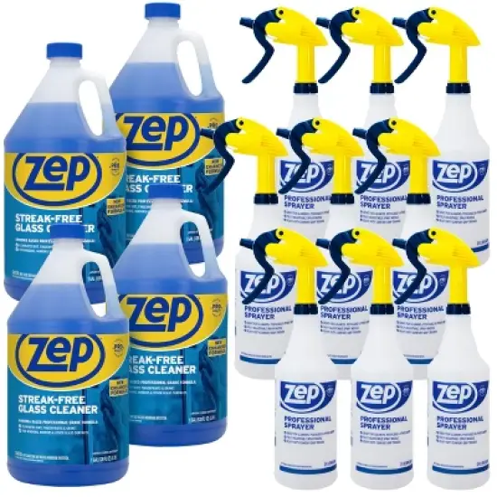 ZEP Streak-Free Glass Cleaner (Case of 4) + Zep Professional Sprayer Bottle - 32 oz (Case of 9) Bundle - Bundle image {8}