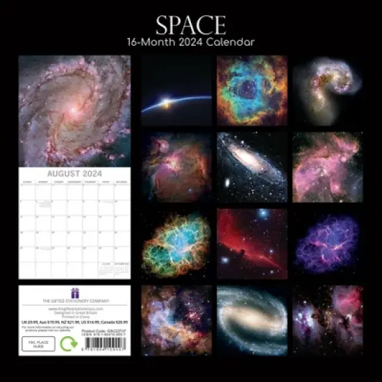The Gifted Stationery 2024 Square Wall Calendar, Outer Space, 16-Month Natural World Theme with 180 Reminder Stickers (12x12 In) image {3}