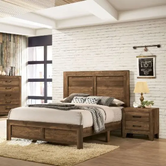 2pc Queen Quail Transitional Bedroom Set Rustic Light Walnut - HOMES: Inside + Out image {1}