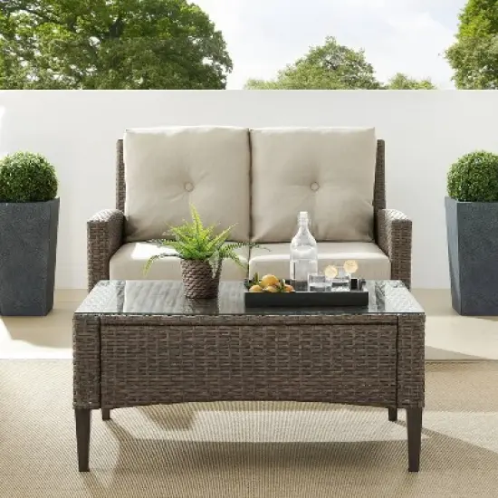 Rockport 2pc Outdoor Wicker Loveseat Seating Set - Crosley image {11}