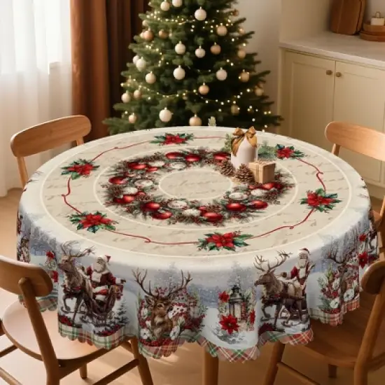 LOVEVOOK 60x86 Inch Rectangle Christmas Tablecloth, Winter Snowman Trees Red Washable Table Cover for Party Picnic Dinner Holiday Decor image {8}