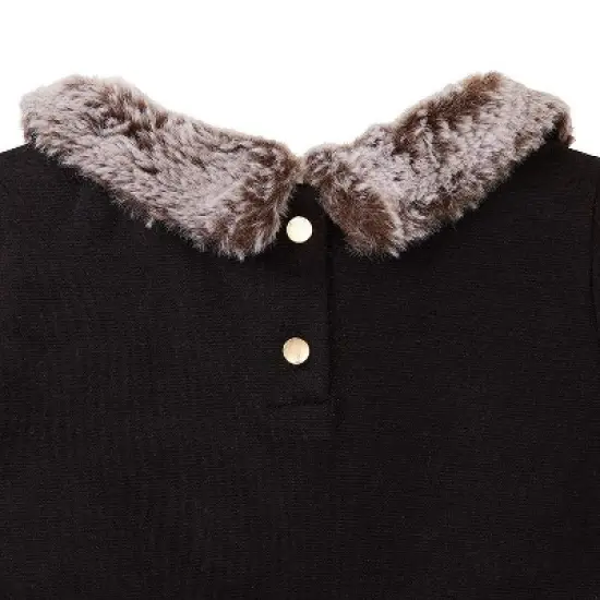 Hope & Henry Girls' Fit and Flare Ponte Dress with Faux Fur, Toddler image {2}