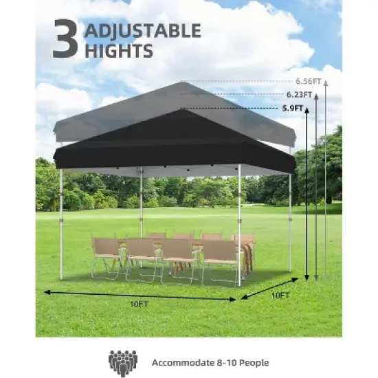 10x10 FT Pop Up Canopy, Instant Outdoor Canopy Tent with Carrying Bag, 3 Adjustable Heights - Portable for Event, Parties, Camping image {2}