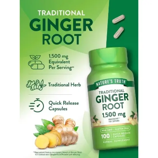 Nature's Truth Ginger Root Capsules | 1,500mg | 100 Count | from Ginger Root Extract | Non-GMO and Gluten Free Supplement image {4}