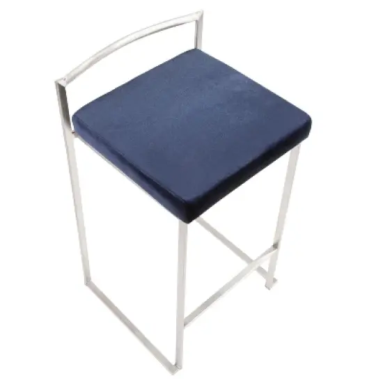 Set of 2 26" Fuji Contemporary Stackable Counter Height Barstool Stainless Steel with Cushion - Lumisource image {6}