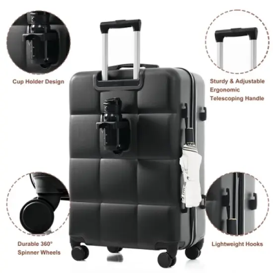 Gulches ABS Hard Shell Luggage Set - Airline Certified Carry-On with Cup Holder - 3-Piece Spinner Set - Black image {5}